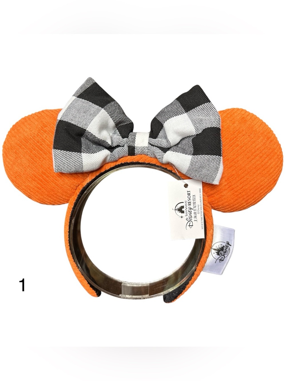 Disney Halloween Minnie Mouse Corduroy Black White Plaid Ears Headband NEW! 1